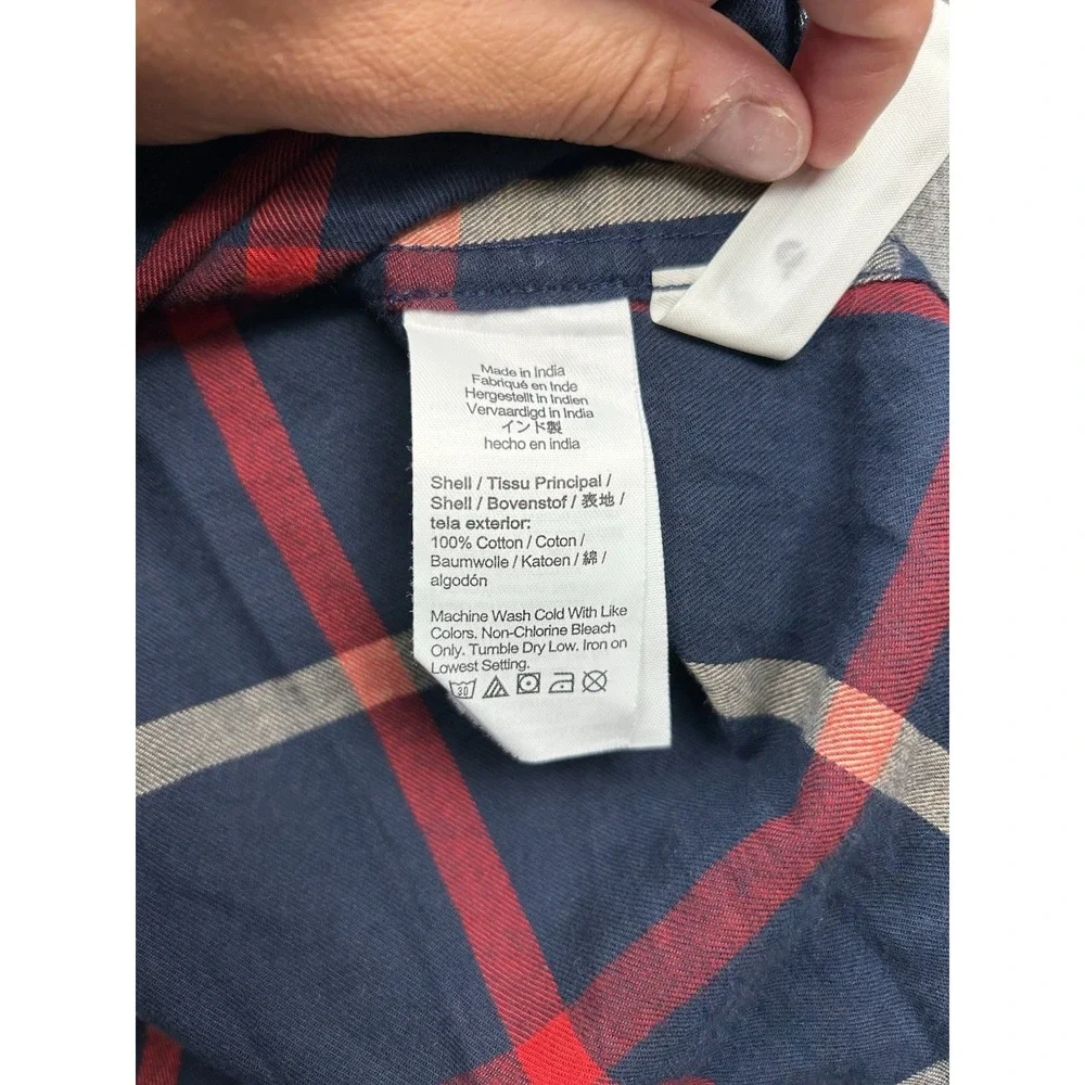 J Crew Brushed Twill Cotton Plaid Shirt Mens XL Blue Red Long Sleeve Button Down